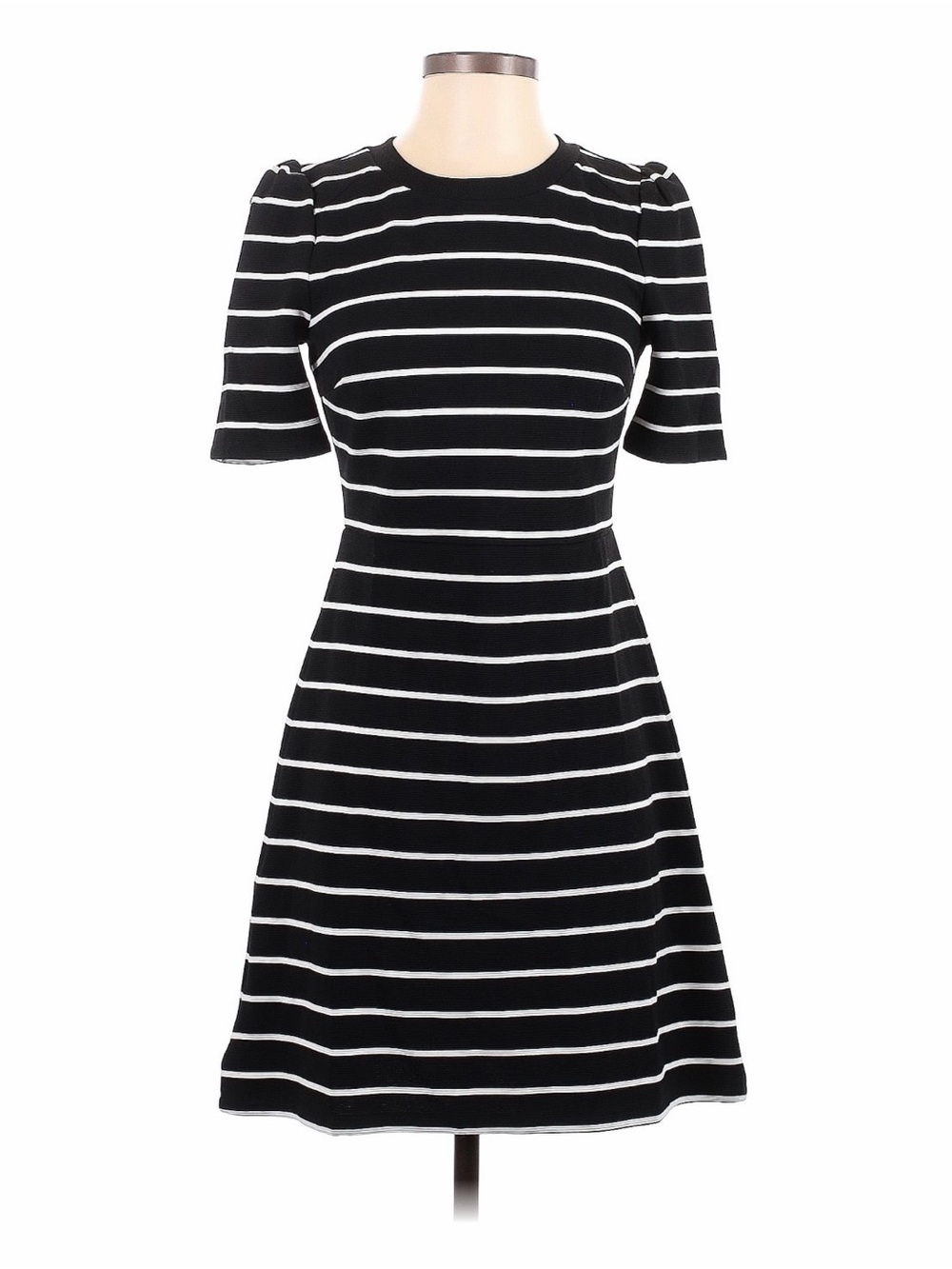 Loft Black and White Striped Fit & Flare Dress
